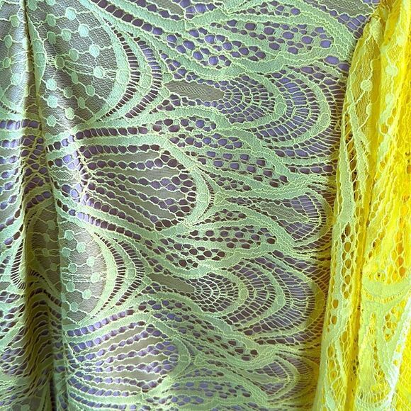 Dress the Population Mia Yellow Lace Midi Dress Puff Sleeve Cocktail Large - Picture 6 of 8